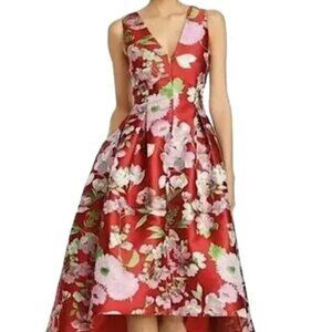 ELIZA J Floral Metallic Jacquard Fit & Flare Hi-Lo Dress